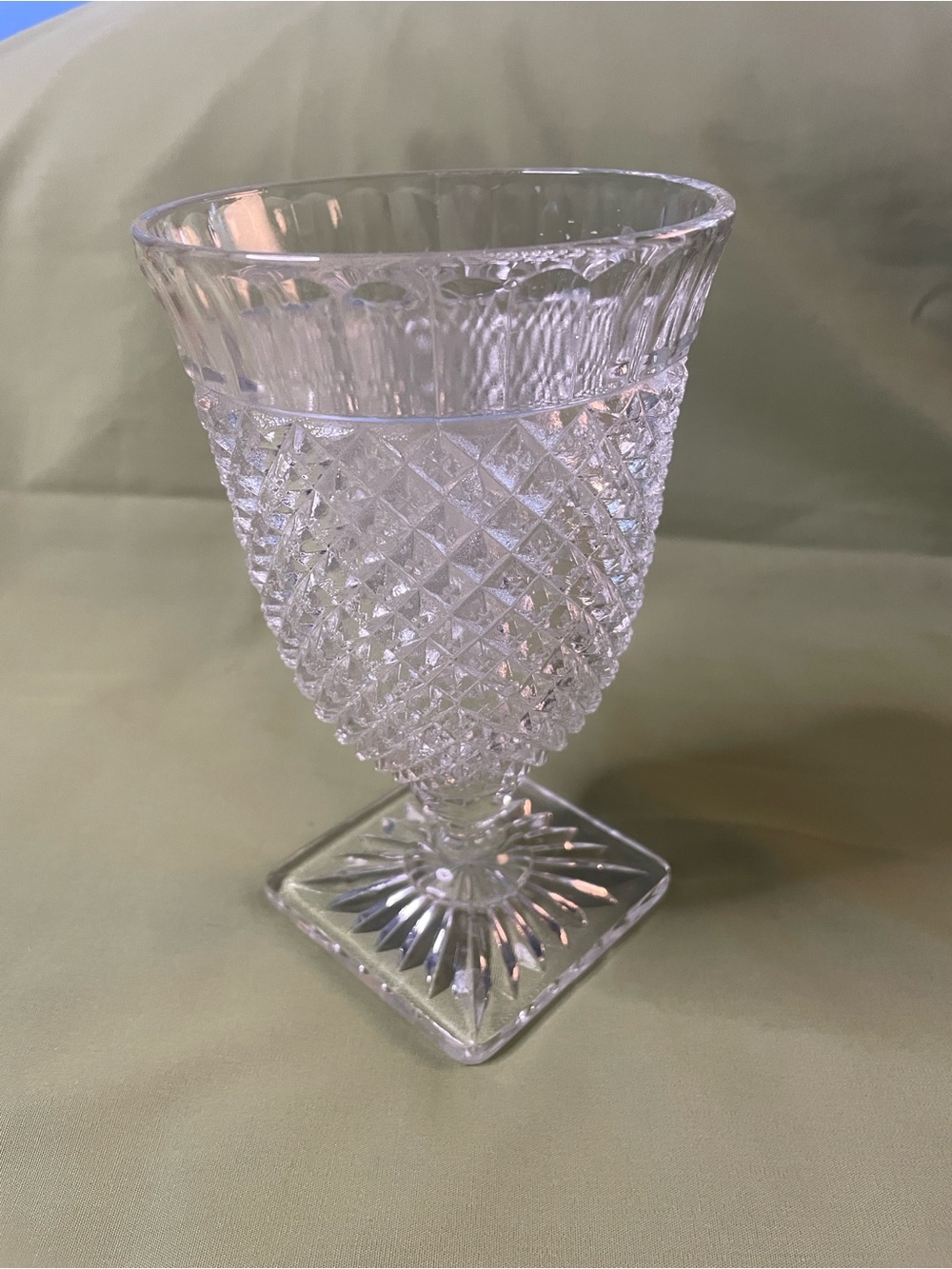 English Hobnail Clear Goblet — Textured Diamond Pattern